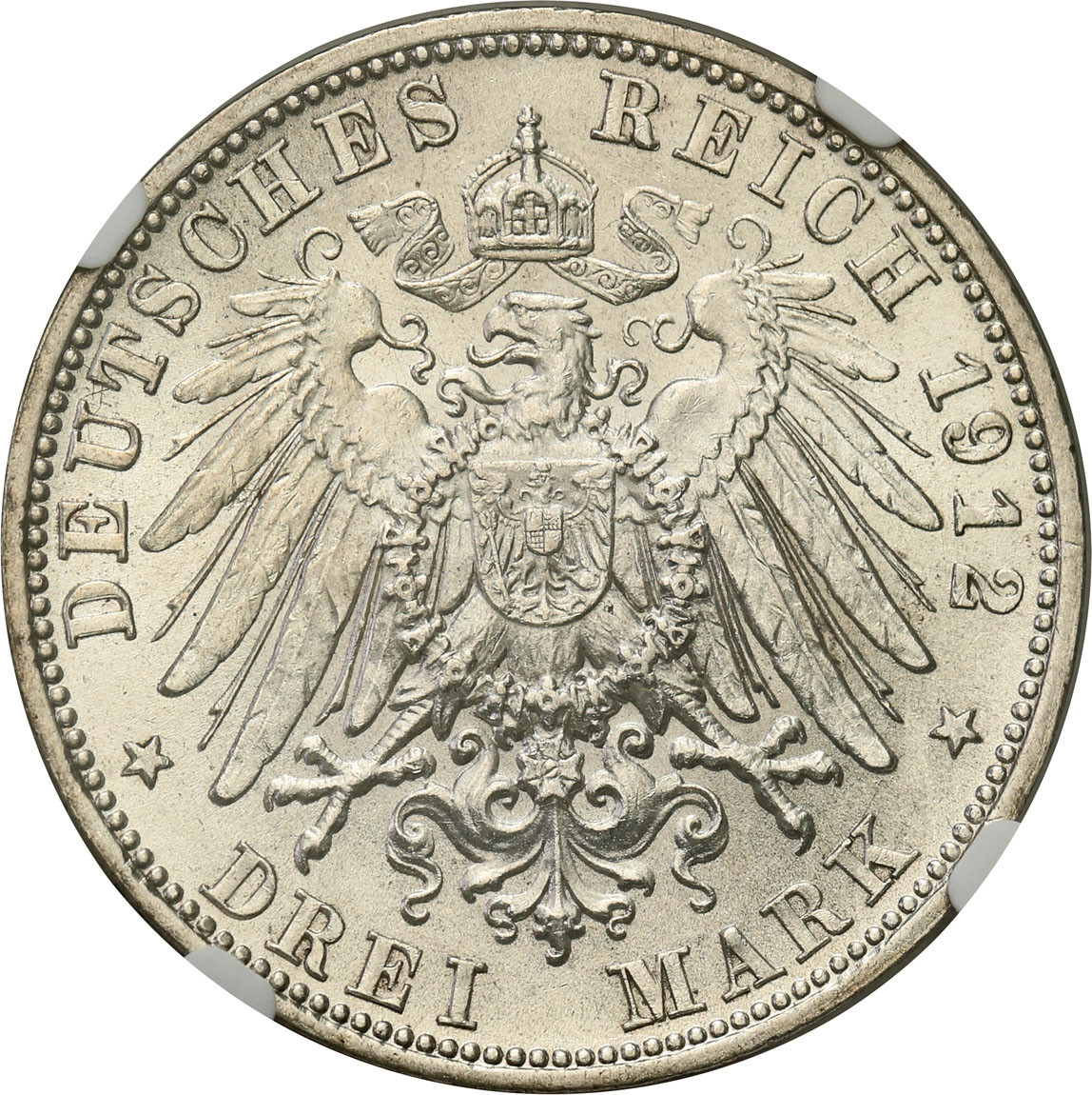 Niemcy, Bawaria. 3 marki 1912, Monachium NGC MS62